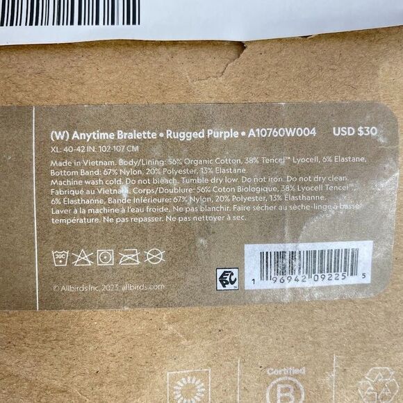 allbirds Anytime Bra Womens Size XL Purple Organic Cotton Bralette Wireless NEW! - Picture 4 of 7